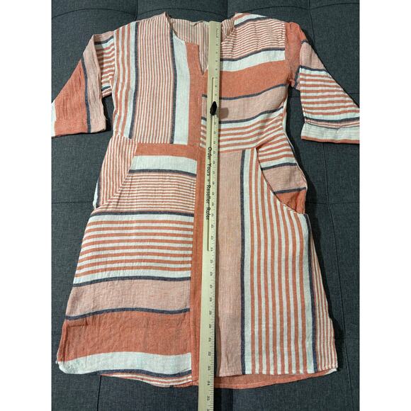 Soft Surroundings Dress Women XS Orange Cream Linen Oversized Lagenlook Boho - Picture 4 of 8
